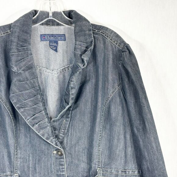 Baccini Plus Size 2X Denim Jacket Dark Blue Jean Belted Button Up Pockets 747 - Picture 4 of 11